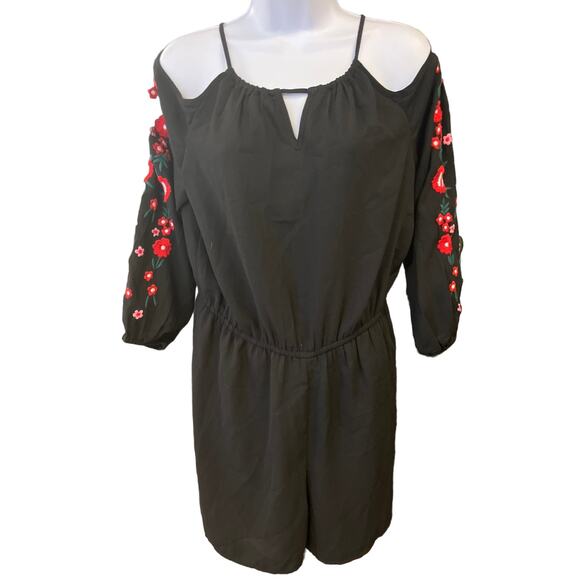 Thalia Sodi Women's Embroidered Cold-Shoulder Romp in Deep Black, Medium - Picture 1 of 3
